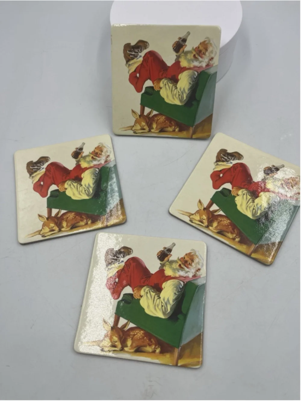 2000 Coca-Cola Cork Trivet Coaster Santa Claus in Armchair Lot of 4 NICE